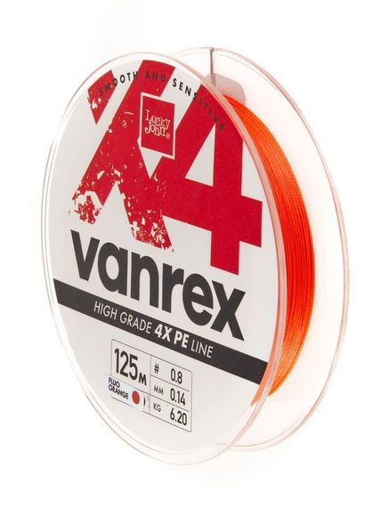 Леска плетёная Lucky John Vanrex х4 BRAID Fluo Orange 125 м, 0,14 мм