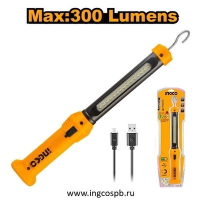 Переносная аккумуляторная лампа 300L USB type-C INGCO HWLI35261