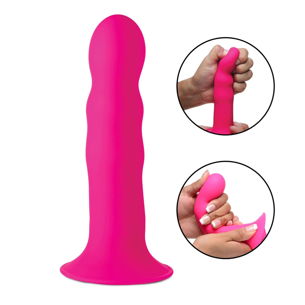 Розовый гибкий фаллоимитатор Squeeze-It Wavy Dildo - 18,3 см. (Цвет: розовый)