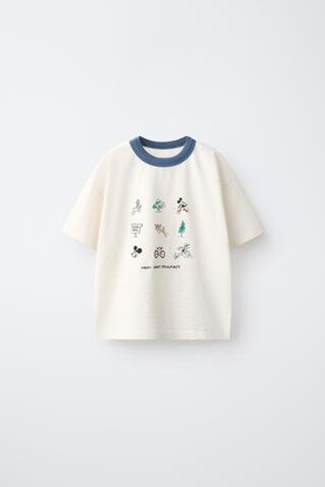 ZARA ФУТБОЛКА С ВЫШИВКОЙ «МИККИ МАУС» © DISNEY, ЭКРЮ