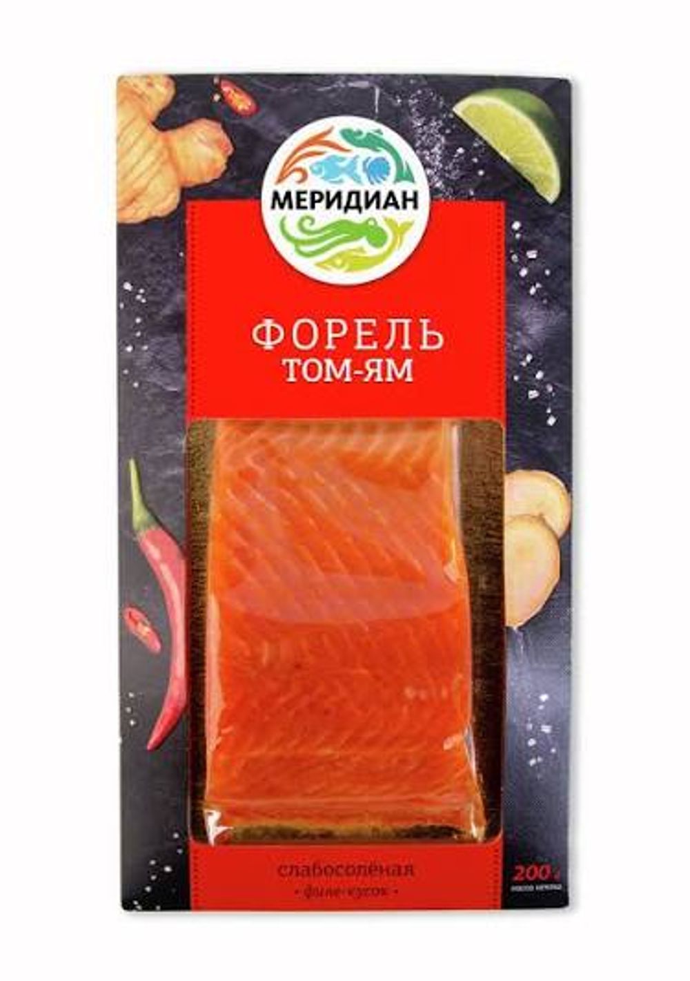 Форель филе - кусок слабосолен.Меридиан Том - Ям 200гр