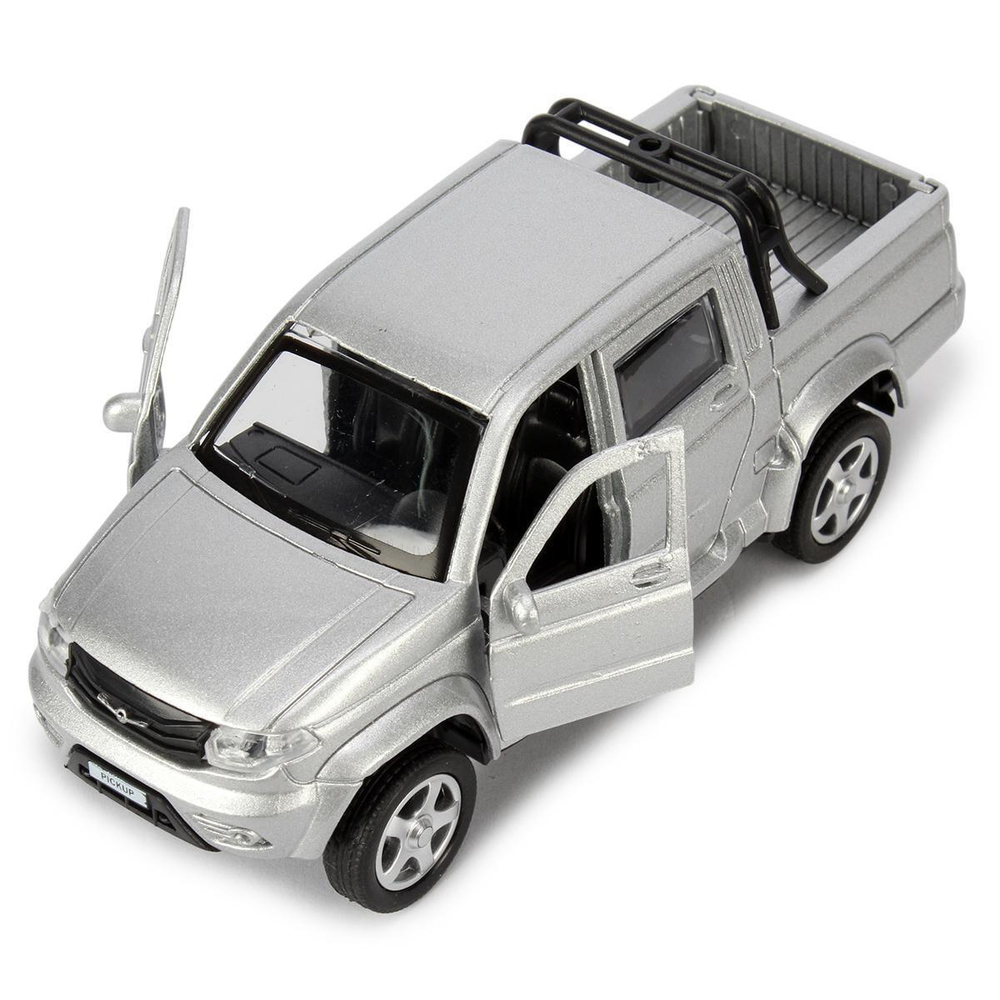 Модель ин. мет. "УАЗ Пикап" 12см, двери, багаж, серебристый, коробка PICKUP-12-SR (Технопарк)
