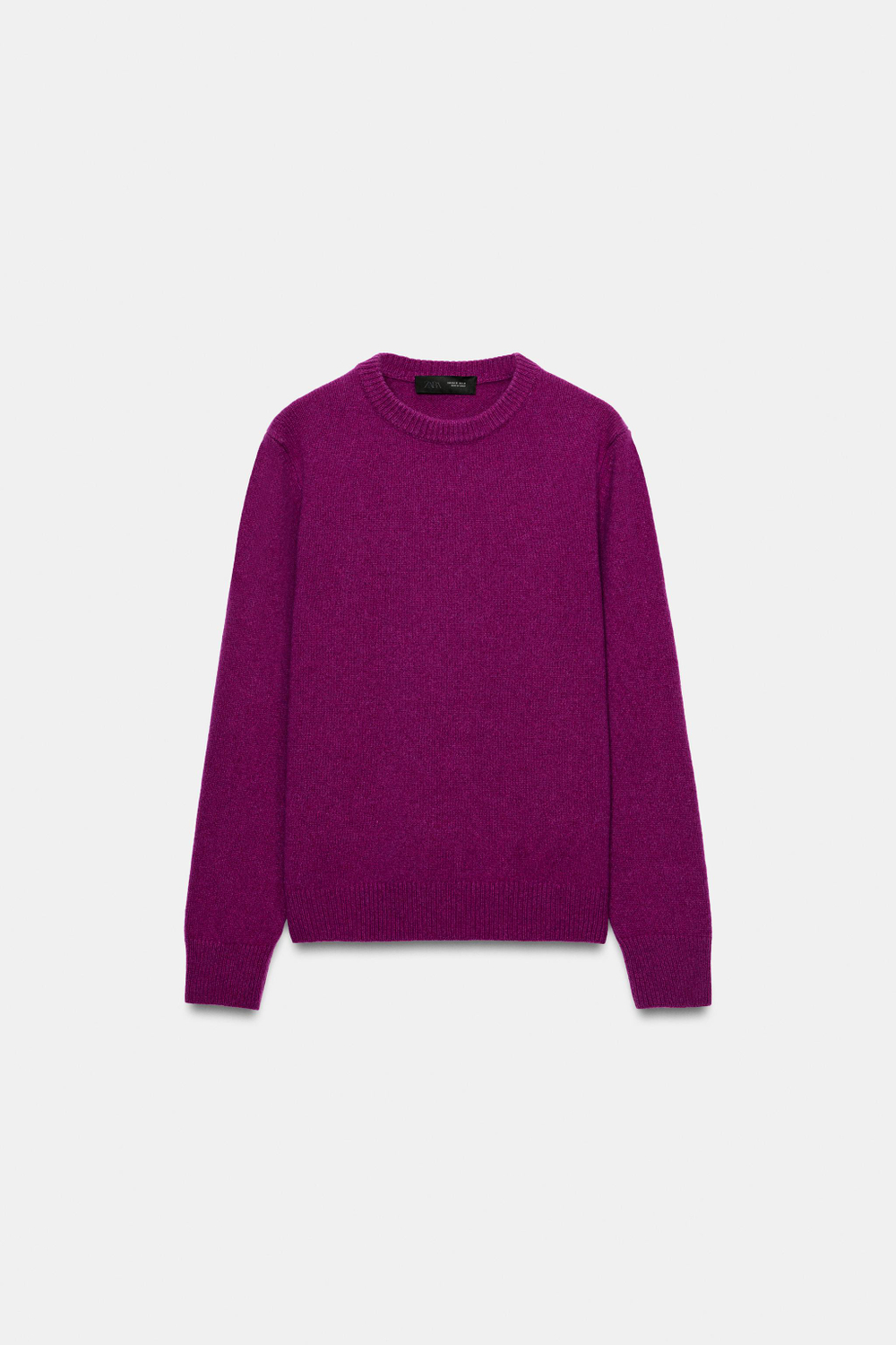ZARA ОДНОТОННЫЙ СВИТЕР ИЗ КАШЕМИРА И ШЕРСТИ, БАКЛАЖАННЫЙ
