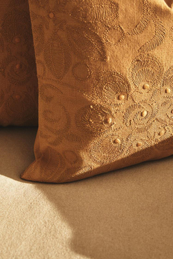 ZARA HOME ХЛОПКОВЫЙ ЧЕХОЛ ДЛЯ ДЕКОРАТИВНОЙ ПОДУШКИ С ЦВЕТОЧНОЙ ВЫШИВКОЙ, БЕЖЕВЫЙ