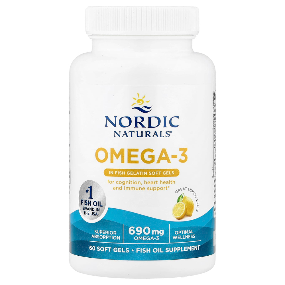Nordic Naturals, омега-3, со вкусом лимона, 60 капсул (345 мг в 1 капсуле)