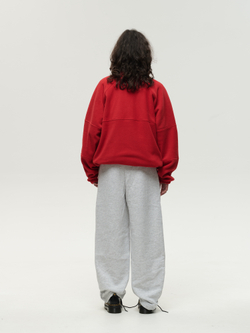Drawstring Half-Zipped Sweatshirt Red High