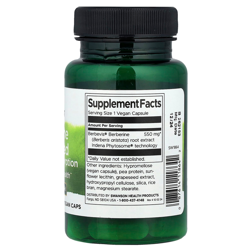 Swanson Vitamins, берберин, улучшенная абсорбция, 30 веганских капсул (550 мг в 1 капсуле)