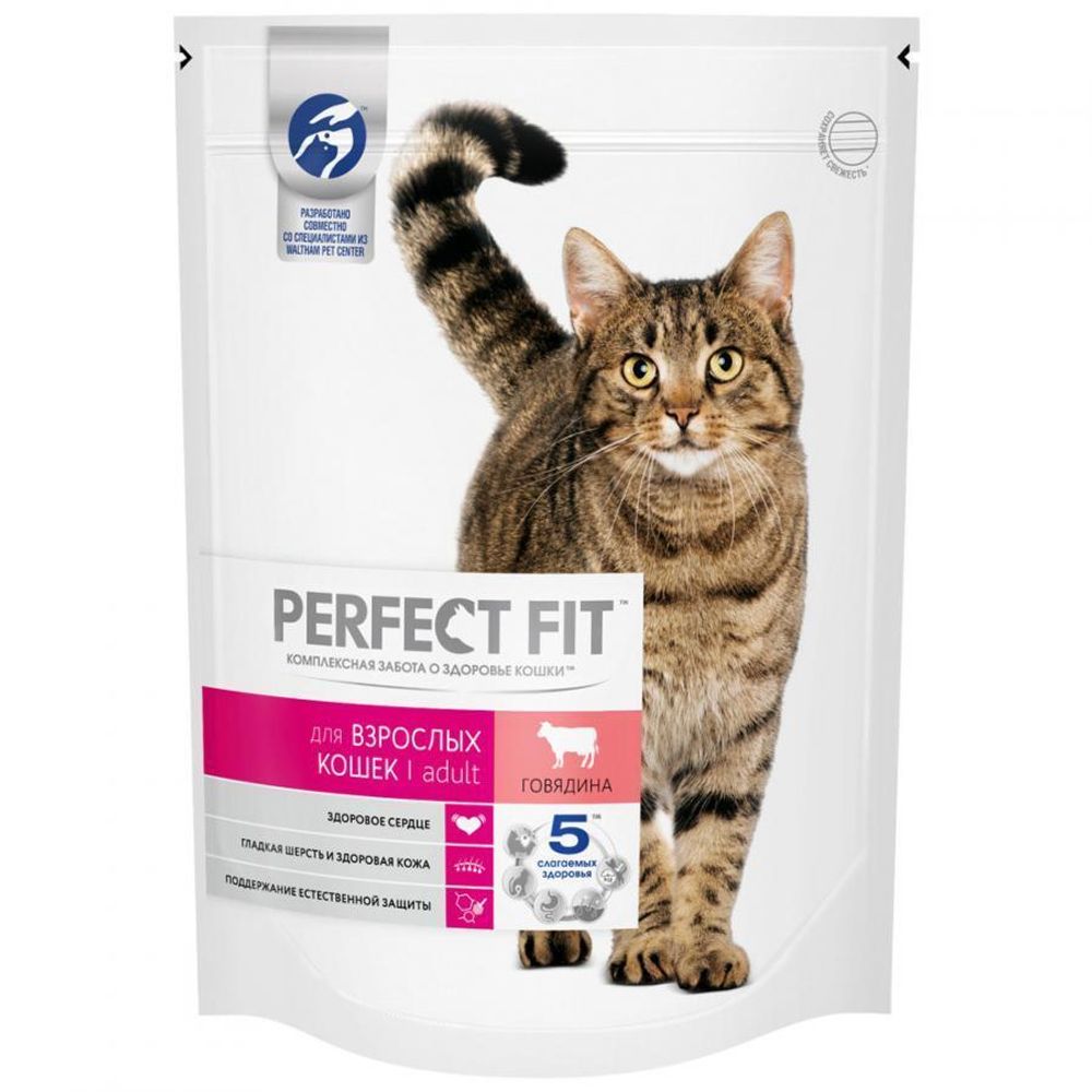 Сухой корм Perfect Fit Adult для взрослых кошек, с говядиной, 650 г