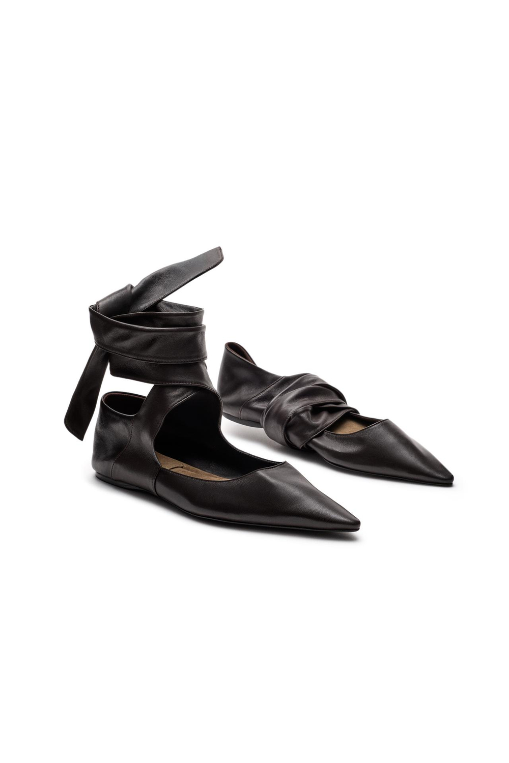 Massimo Dutti Кожаные балетки на шнуровке - Limited Edition, коричневый