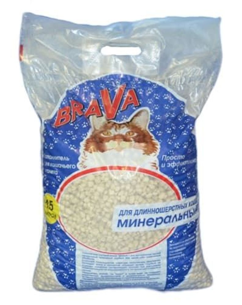 Напольнитель BRAVA для кошачьего туалета минеральный крупная фракция, пакет 15л Напольнитель BRAVA для кошачьего туалета минеральный крупная фракция, пакет 15л
