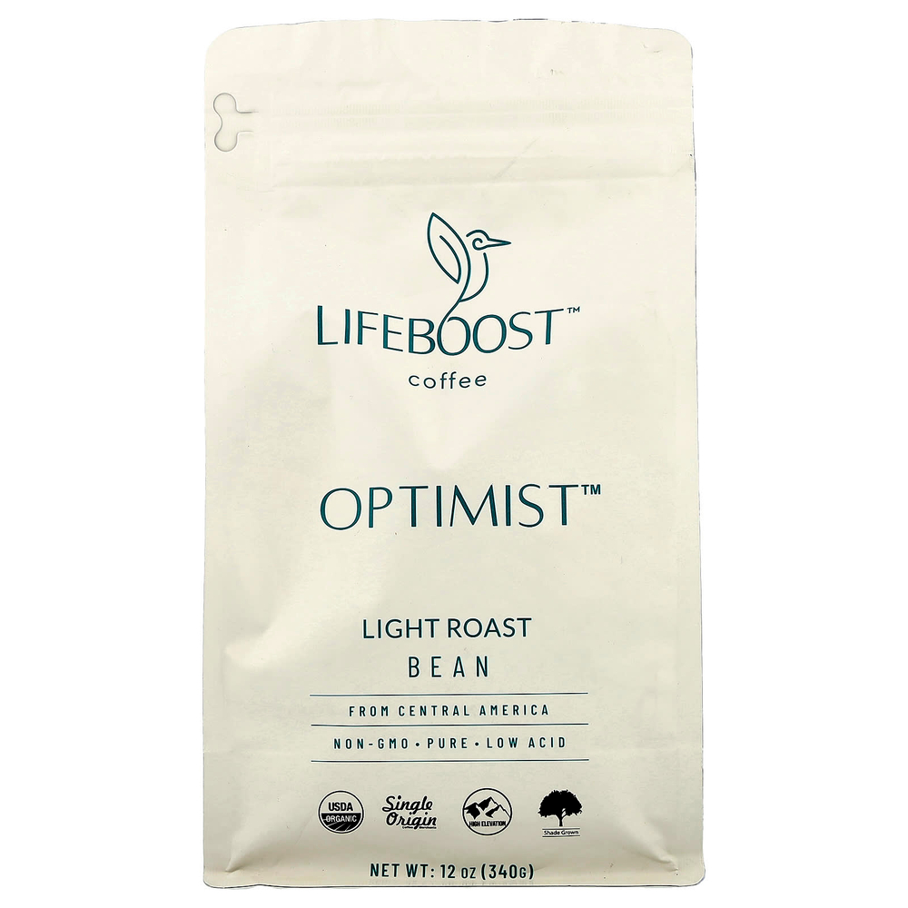 Lifeboost, Coffee, Optimist ™, зерна, легкой обжарки, 340 г (12 унций)
