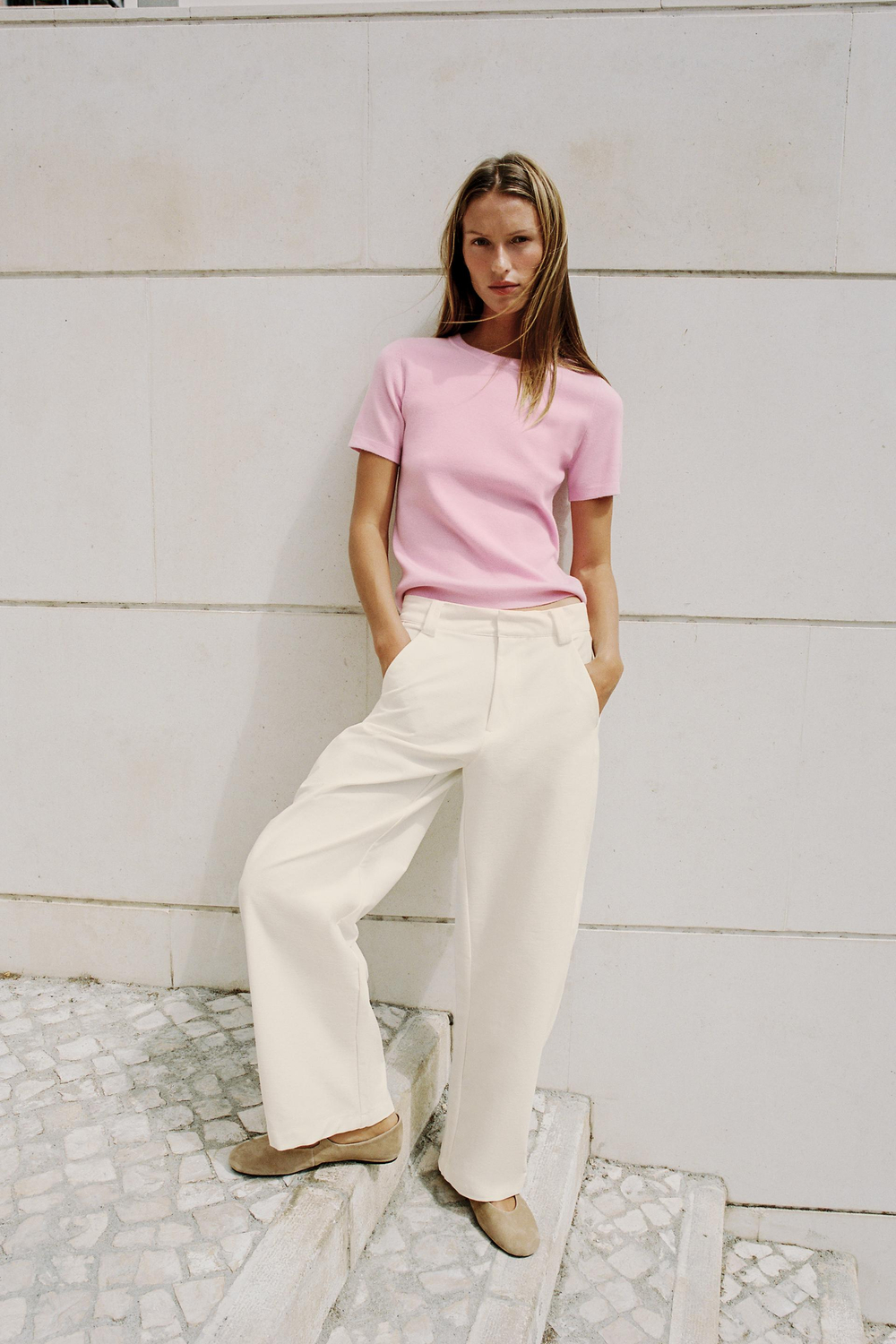 ZARA ТРИКОТАЖНЫЙ ТОП С МЯГКОЙ ТЕКСТУРОЙ, РОЗОВЫЙ