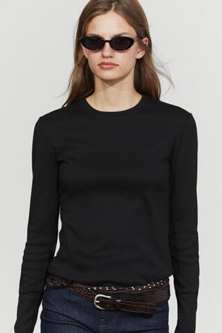 Massimo Dutti ФУТБОЛКА С ДЛИННЫМИ РУКАВАМИ ИЗ 100% ХЛОПКА, ЧЕРНЫЙ