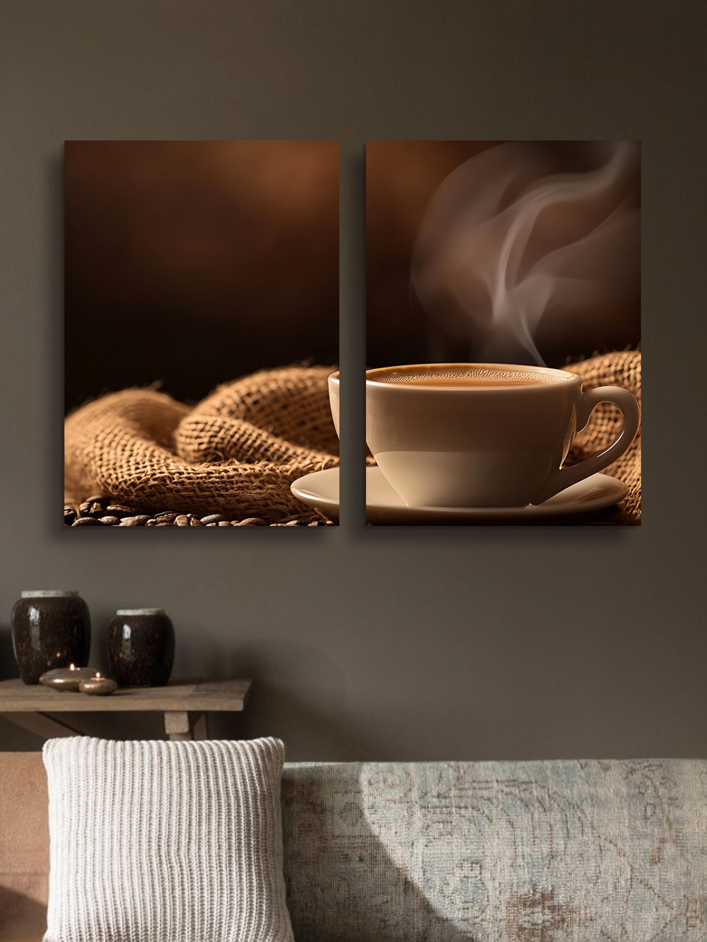 Картина Кофейный уют модульная 50x70см 2шт., на деревянном подрамнике