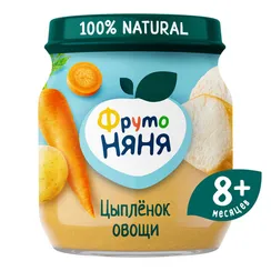 Пюре ФрутоНяня Цыпленок с рисом и овощами с 8 мес 100 г