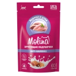 MOLINA Лакомство для кошек и котят «Хрустящие подушечки с начинкой из Курицы и Утки», Вывод шерсти, 60 г