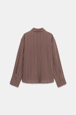 ZARA РУБАШКА В ПОЛОСКУ, КОРИЧНЕВЫЙ/ЭКРЮ