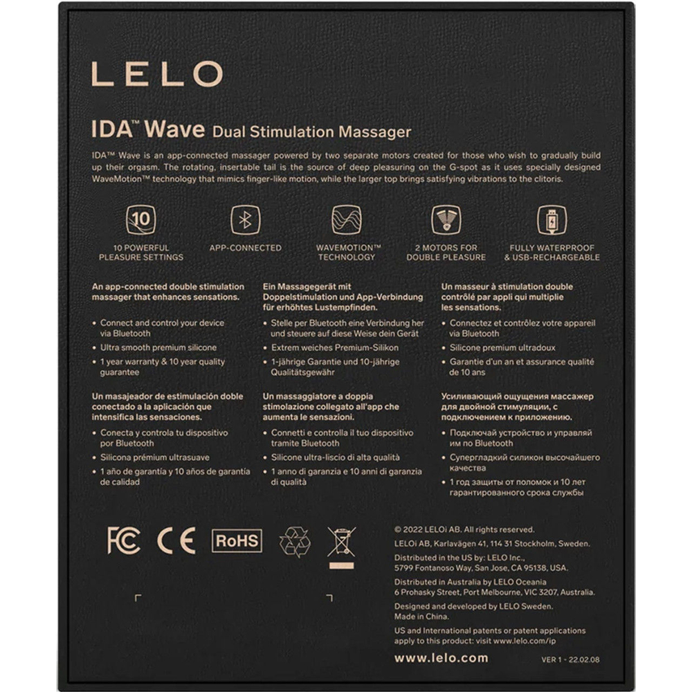 Lelo - Ida Wave Black - Вибромассажер с управлением через приложение, 9.3 см (чёрный)