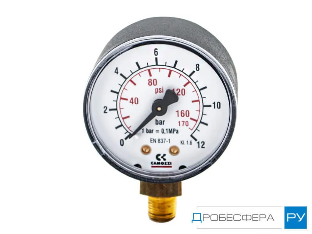 Манометр для компрессора 4 бар (0,4 МПа) радиальный R 1/8" диаметр 49 мм арт. M053-R04
