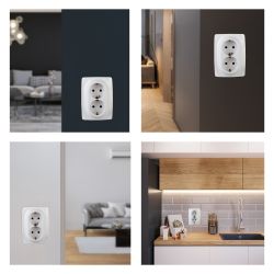 Розетка ЭРА Серия 12 12-2106-01 двойная с заземлением 2X2P+E Schuko 16A-250В IP20 белый | Эра 12