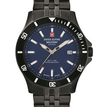 С браслетом Мужские наручные часы с черным браслетом Swiss Alpine Military 7022.1175 mens 42mm 10ATM