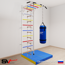 Шведская стенка Sv Sport усиленная 6347 (Турник рукоход/Канат/Лестница/Цепь/Мешок 30кг/Мат 1м)