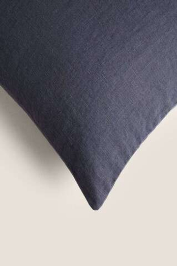 ZARA HOME ЛЬНЯНОЙ ЧЕХОЛ ДЛЯ ДЕКОРАТИВНОЙ ПОДУШКИ, СИНИЙ