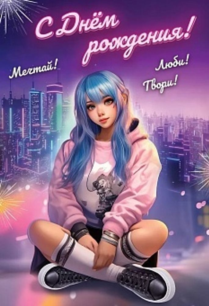 Открытка, С Днем Рождения! Мечтай! Люби! Твори!, 12,6*18,2 см.