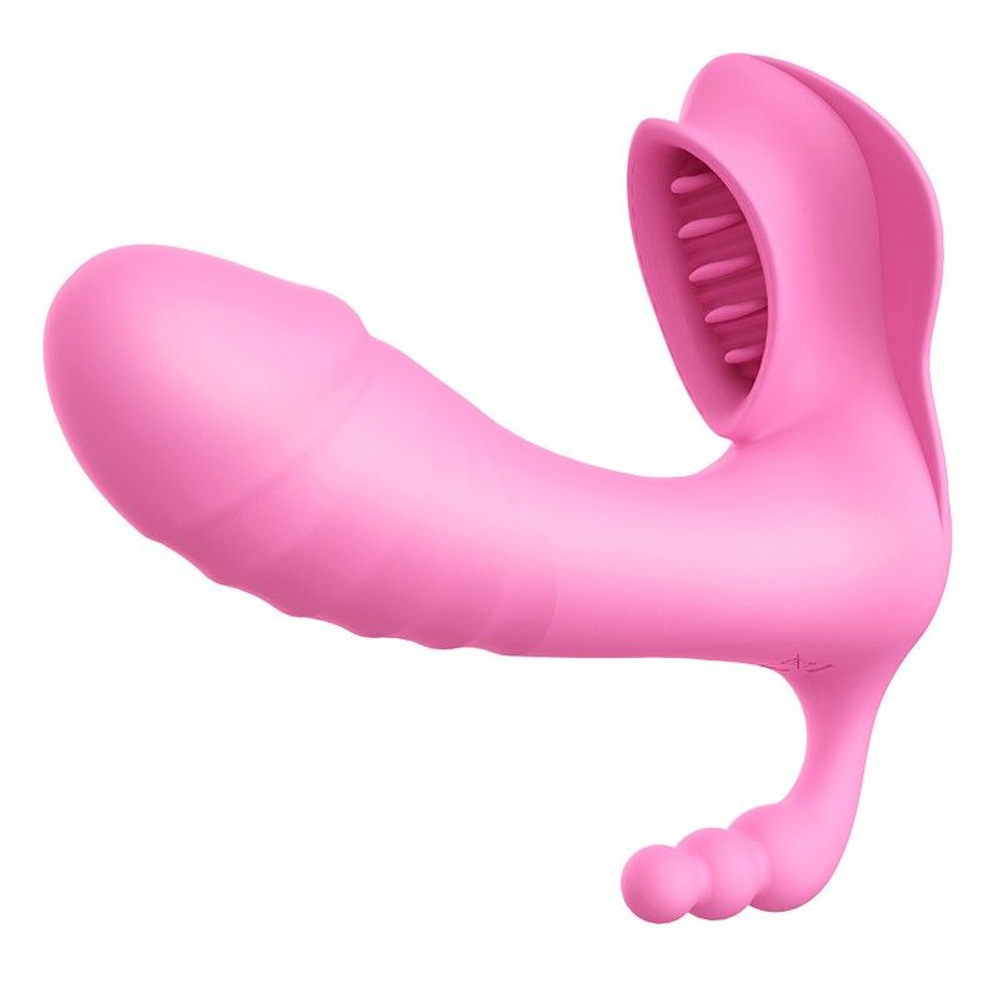 Розовый вибромассажер с клиторальным стимулятором SEX MASSAGER и пультом ДУ (Цвет: розовый)