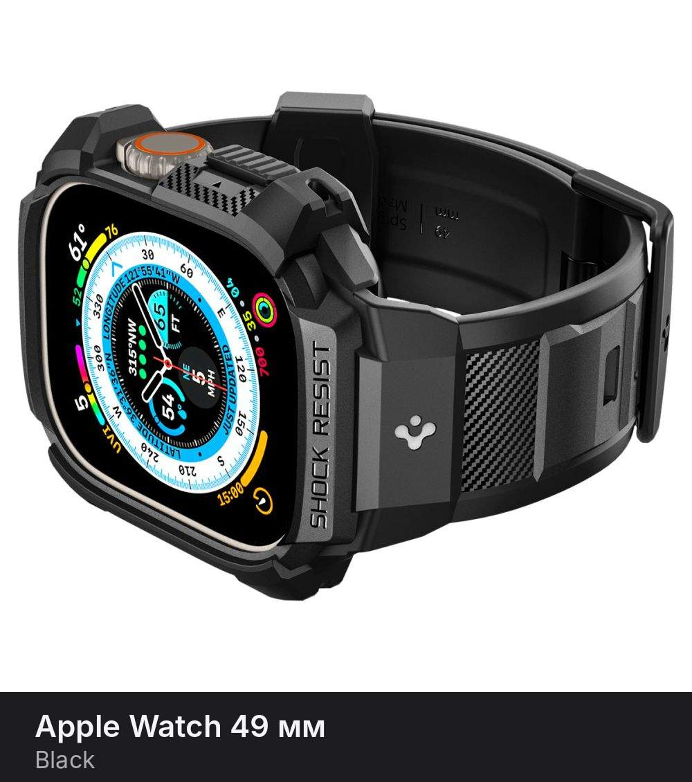 Ремешок с чехлом Spigen Rugged Armor Pro для Apple Watch 49 mm Black