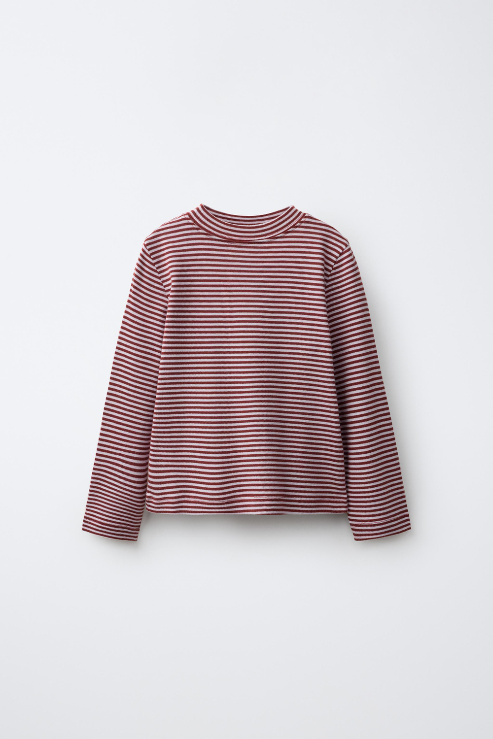 ZARA ФУТБОЛКА В ПОЛОСКУ ИЗ ХЛОПКА И МОДАЛА, БОРДОВЫЙ