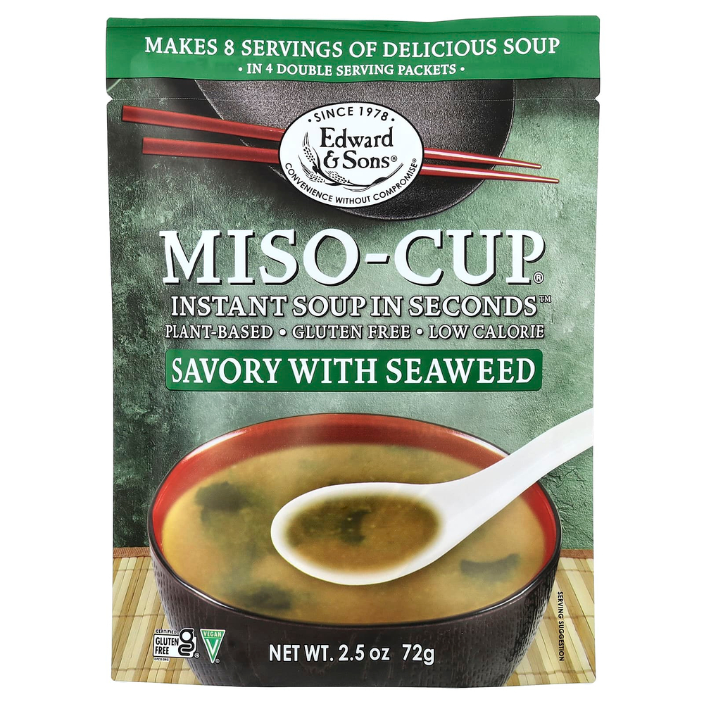 Edward & Sons, Мисо быстрого приготовления, пикантный с водорослями, 4 конверта, 72 г (2,5 унции)