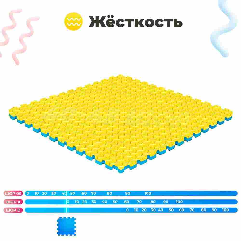 ЭВА-плитка жёлто-синяя 100×100×2,5 см - мягкий коврик-пазл, ромбы