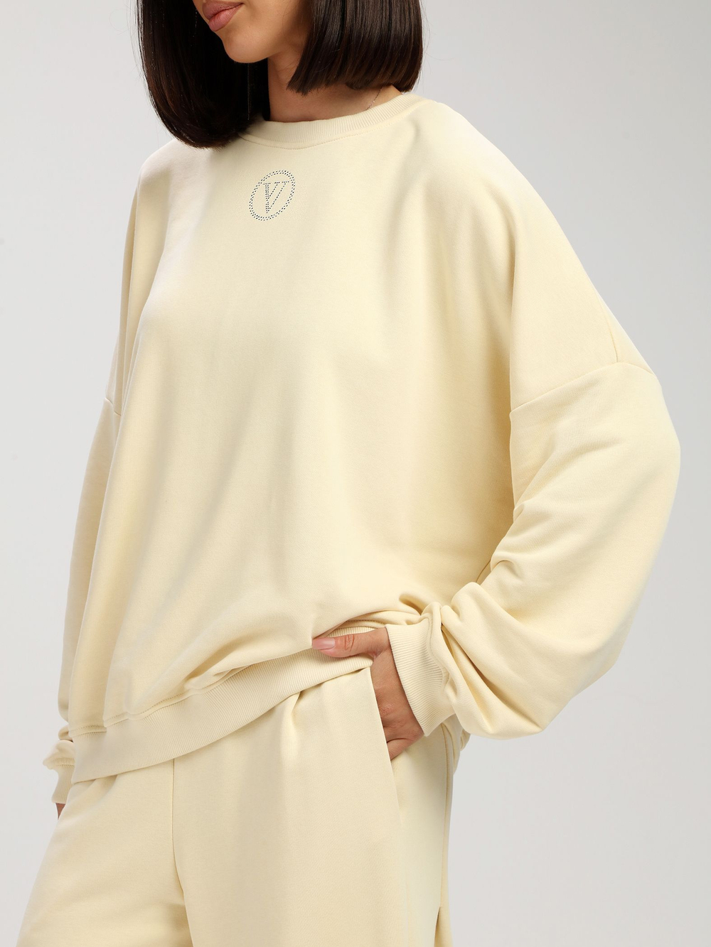 Костюм oversize в стиле спорт шик, 713.9059.91.01, цвет топленое молоко