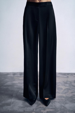 ZARA АТЛАСНЫЕ БРЮКИ ПРЯМОГО КРОЯ, ЧЕРНЫЙ