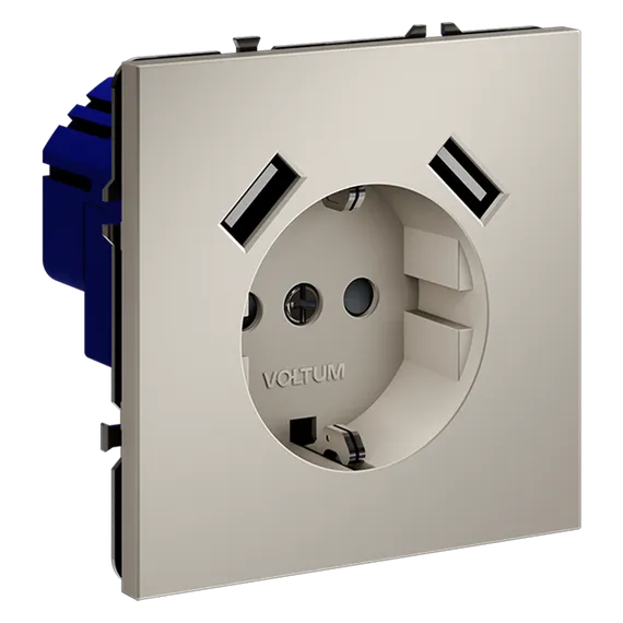 Розетка с USB A+A с заземлением и защитными шторками Voltum S70 Кашемир VLS040403