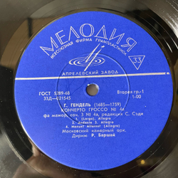 Винтажная виниловая пластинка LP Рудольф Баршай, Г. Гендель, Кончерто Гроссо № 4а, 5 и 6, Соч. 3 (СССР 1968)