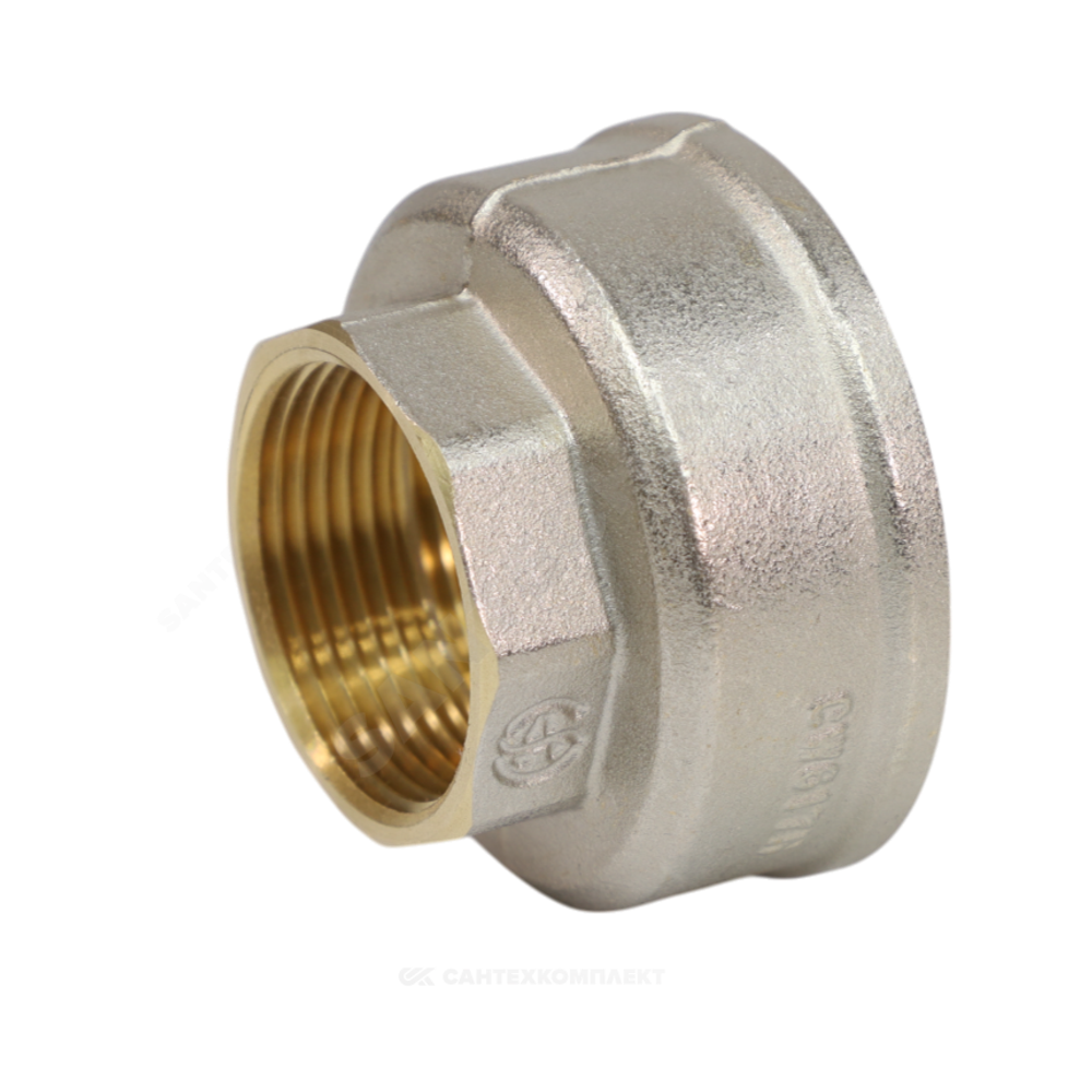 Муфта латунь никель переходная Ду 50х32 (2"х1 1/4") ВР/ВР 9019 ГОСТ 32585-2013 Aquasfera 9019-12