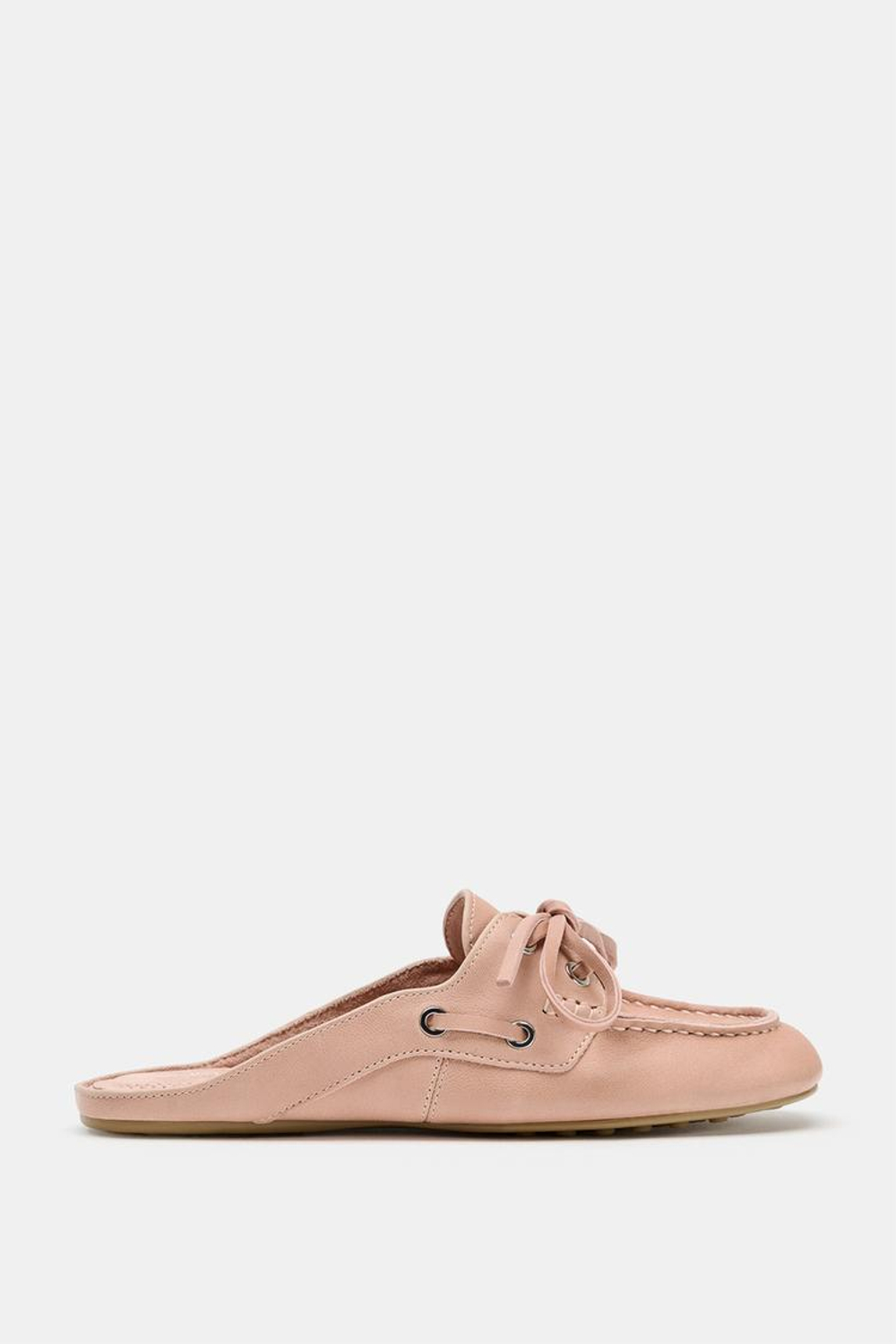 ZARA КОЖАНЫЕ ТОПСАЙДЕРЫ БЕЗ ЗАДНИКА, РОЗОВЫЙ