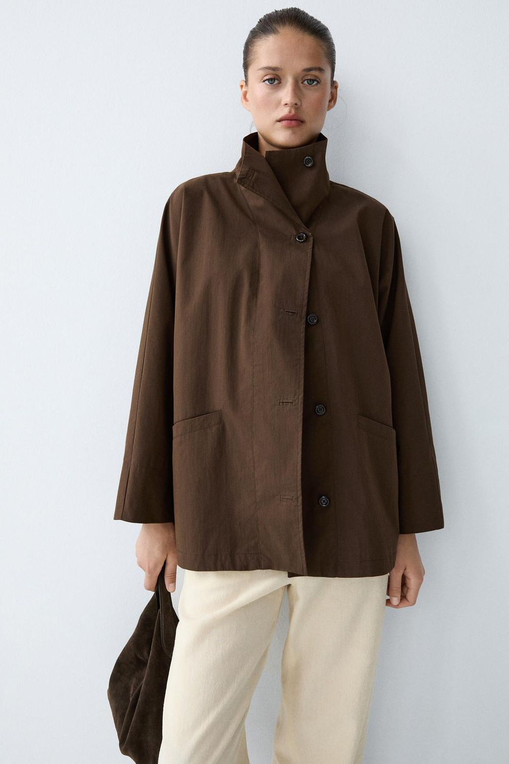 Massimo Dutti Куртка-накидка с воротником, коричневый