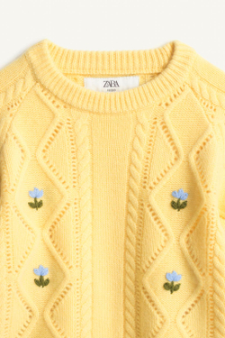 ZARA СВИТЕР С ВЫШИВКОЙ - LIMITED EDITION, ЖЕЛТЫЙ