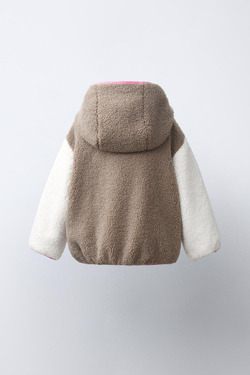ZARA КУРТКА ИЗ ИСКУССТВЕННОЙ ОВЧИНЫ COLOR BLOCK, РЫЖЕВАТО-КОРИЧНЕВЫЙ