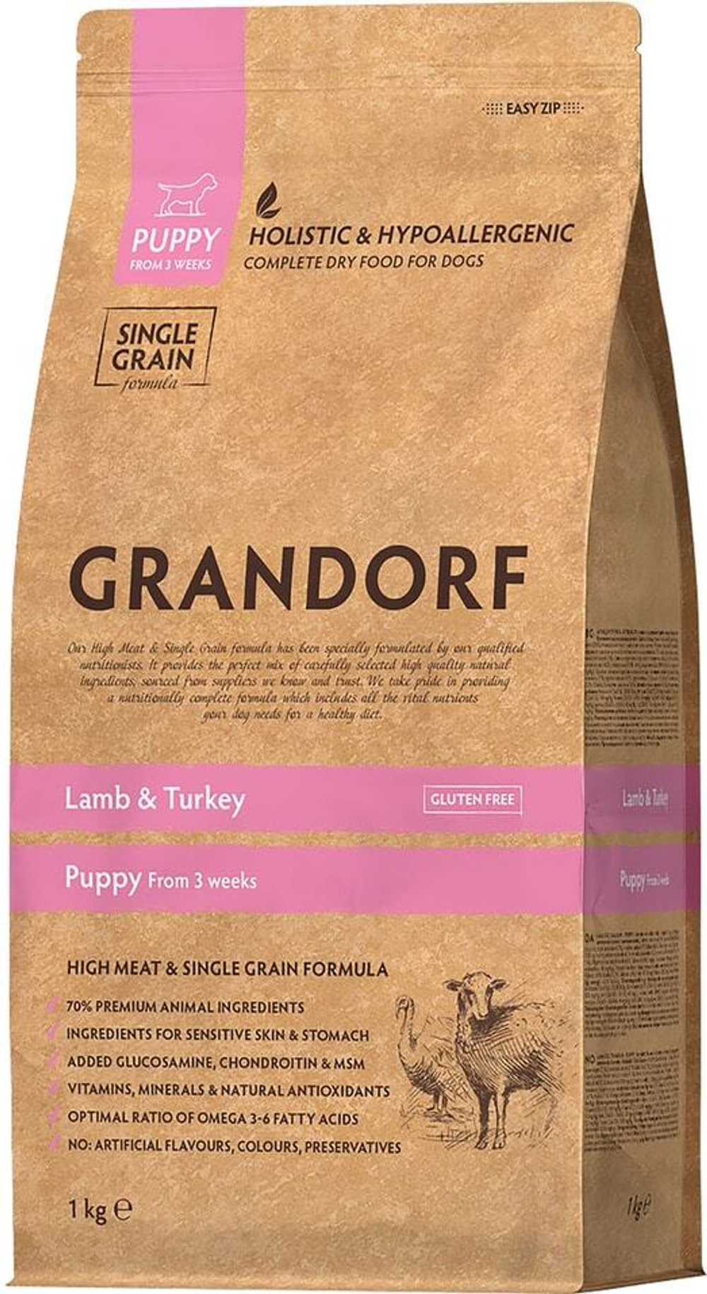 Grandorf Puppy - сухой корм для щенков ягнёнок&индейка с бурым рисом, 1кг.