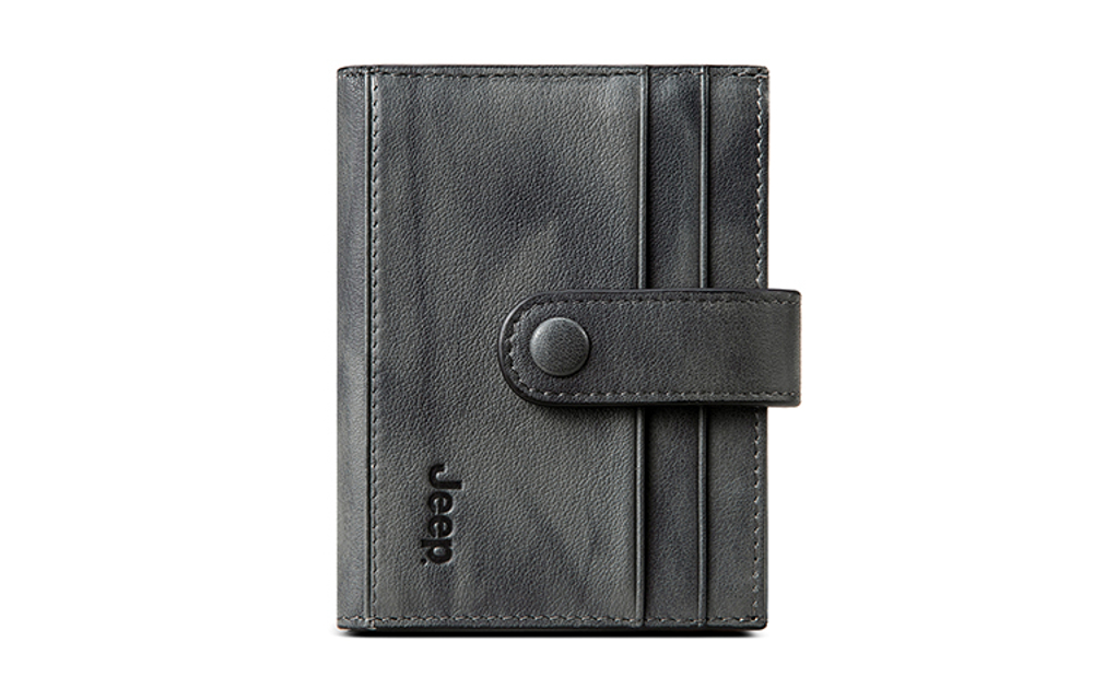 Jeep Genuine Leather Small Card Holder Men"s Light Gray