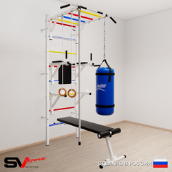 Шведская стенка Sv Sport усиленная 6643 (Турник рукоход/Брусья/Стойка/Скамья/Канат/Кольца/Цепь/Мешок 30кг)