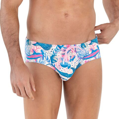 Мужские плавки-брифы с морским принтом Tibu Swimsuit Brief (Размер: L) (Цвет: голубой)
