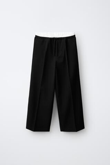 ZARA БРЮКИ WIDE LEG С ДВОЙНЫМ ПОЯСОМ, ЧЕРНЫЙ
