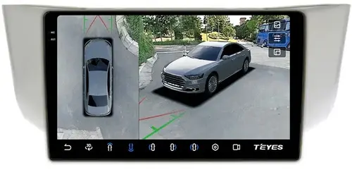 Магнитола для Toyota Harrier XU30 2003-2013, Lexus RX 2003-2009 (монохром, рамка вниз) - Teyes CC3-2K-360 монитор 9.5" 2K QLED на Android 10, Быстрая, CarPlay, 4G SIM-слот, 4 камеры в комплекте