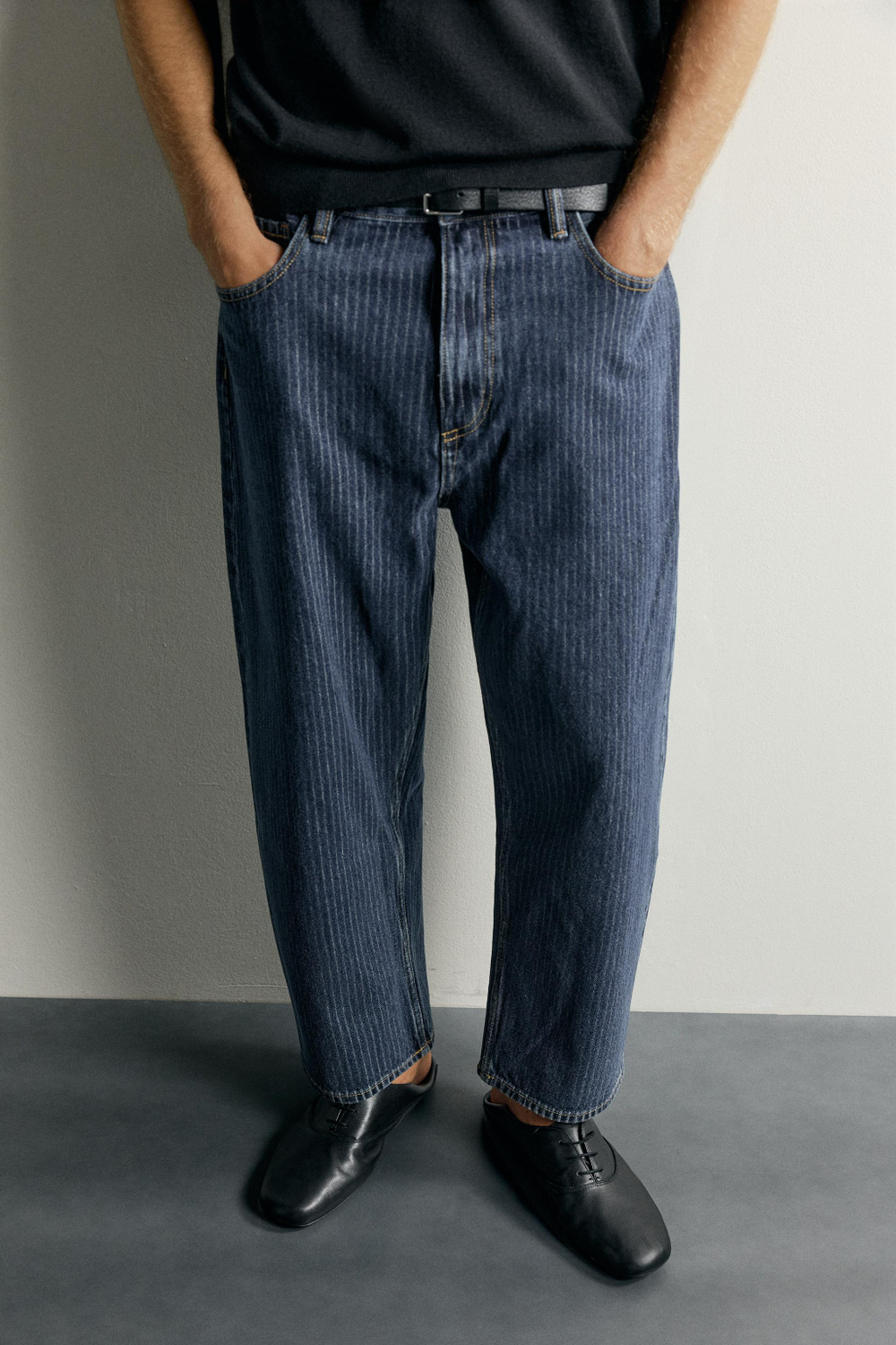 ДЖИНСЫ TAPERED WIDE FIT В ПОЛОСКУ — ZARA