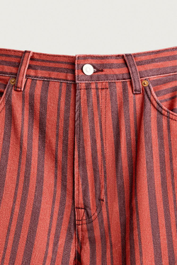 ZARA БРЮКИ STRAIGHT FIT В ПОЛОСКУ, КРАСНЫЙ
